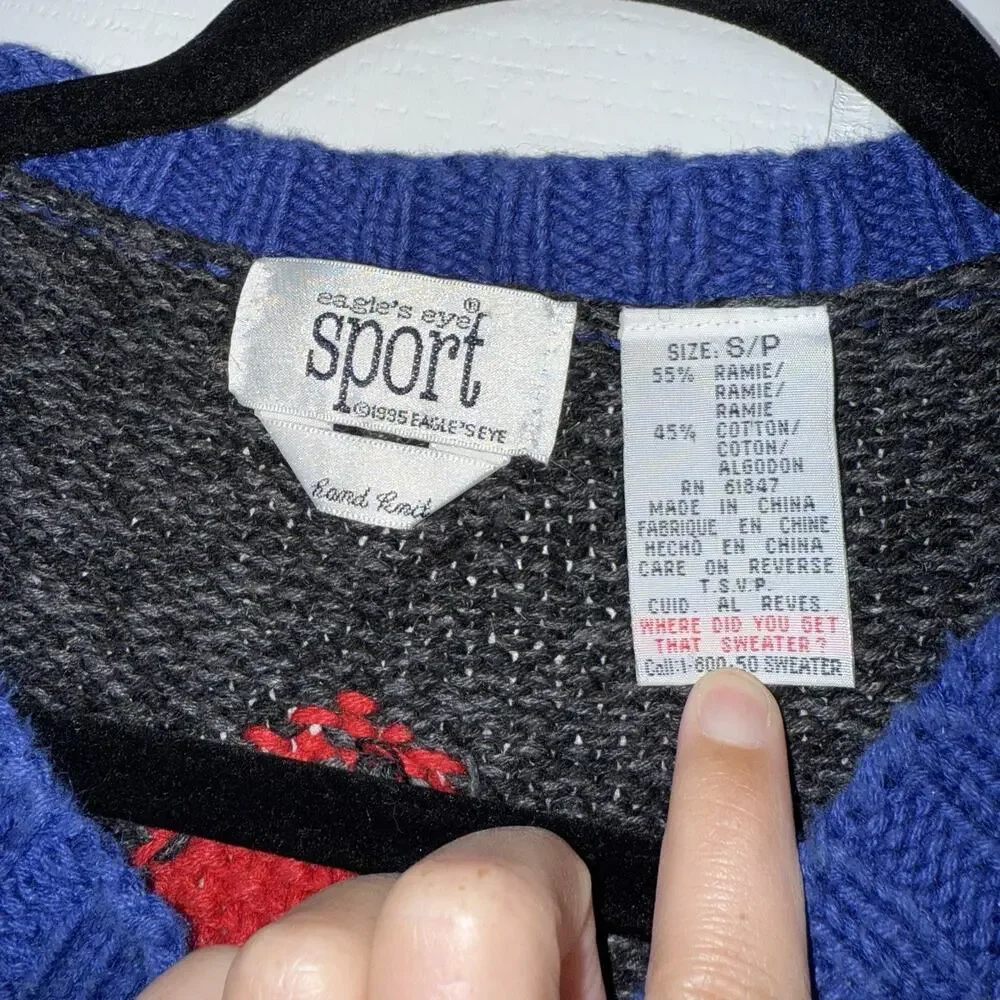 Eagle’s Eye Sport 1995 90s Vintage Men’s Hand Knit Argyle Geo Sweater Size Small